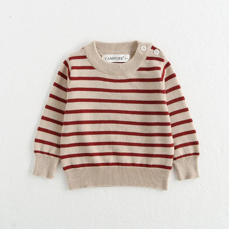 Classic Striped Baby Sweatshirt with Shoulder Buckle in dot pattern