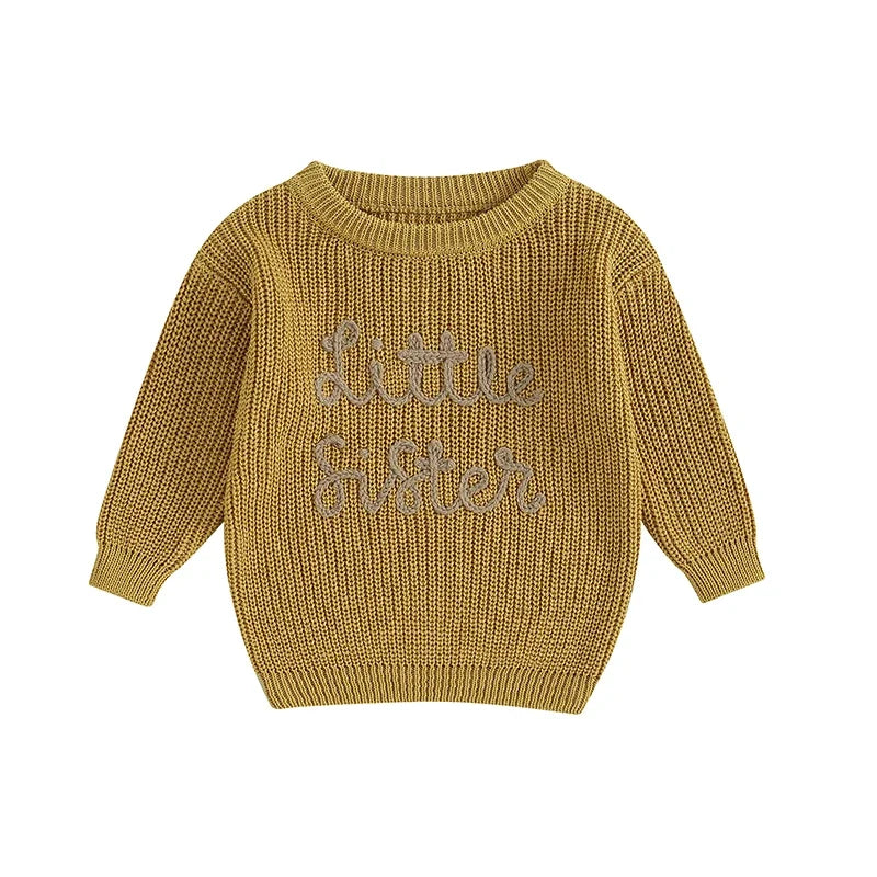Yellow Little Sister embroidered cotton knit baby sweater