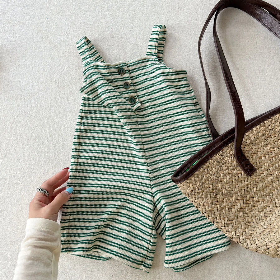 Summer Children Loose Overalls Girls Sling Jumpsuit Cotton Boys Thin Striped Strap Shorts Clothes