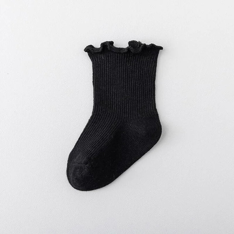 Frilled Rib Baby Socks 3-Pair Set - Black, product view