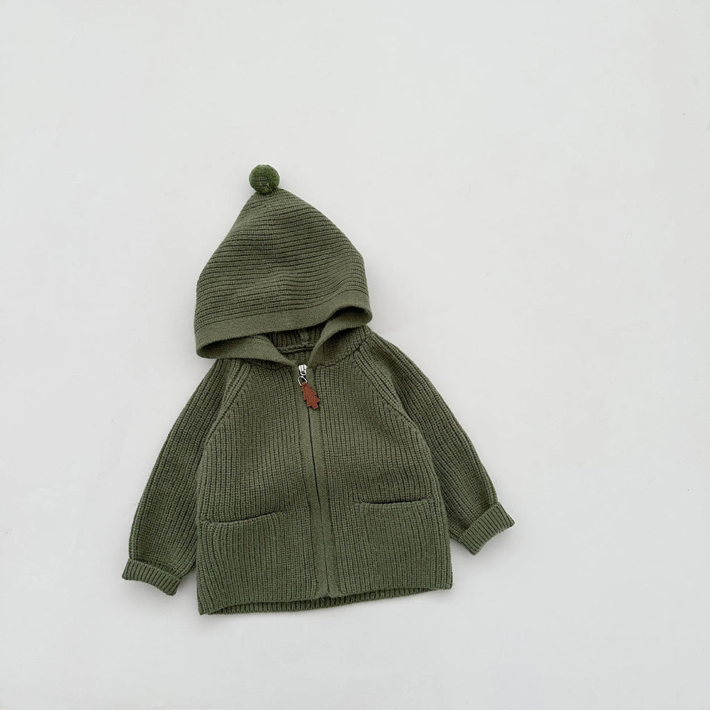 Baby and toddler warm knit hooded coat collection in multiple colors