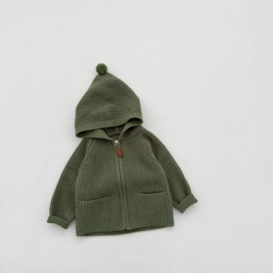 Baby and toddler warm knit hooded coat collection in multiple colors