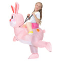 Child wearing pink inflatable bunny ride-on costume