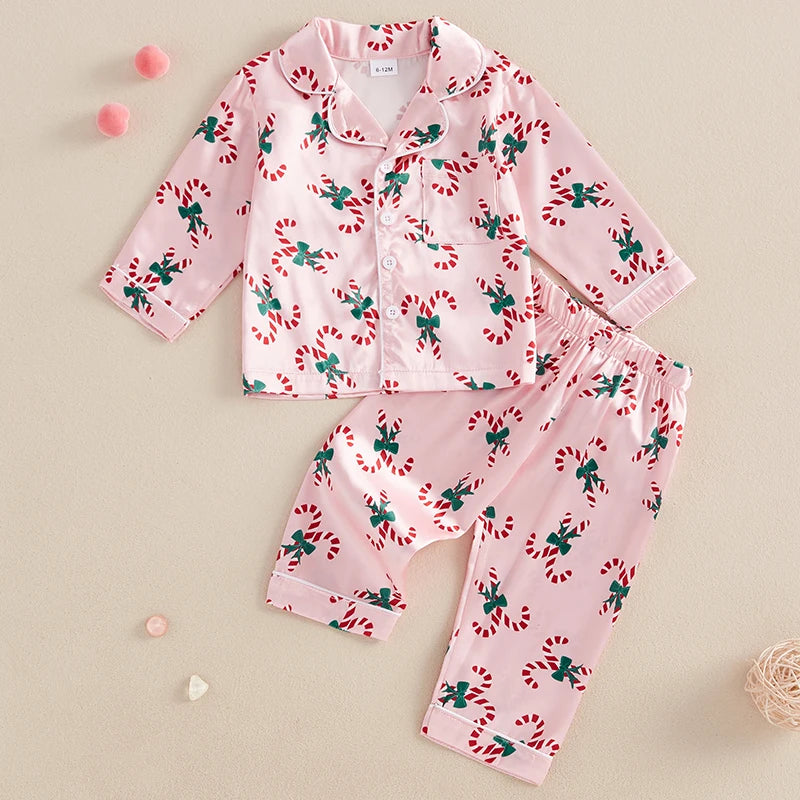 Kids’ Pink Candy Cane Christmas Pajama Set