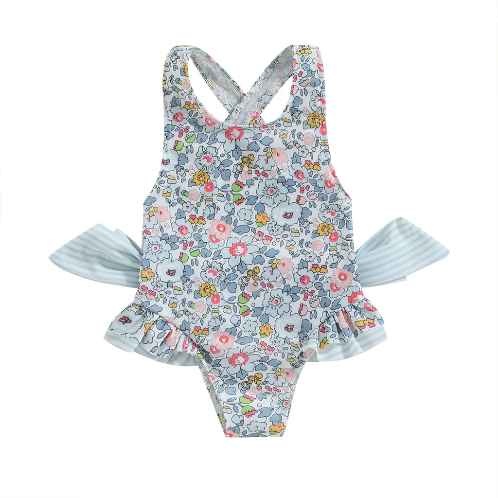 Floral Bow Backless Swimsuit detail showing fabric texture
