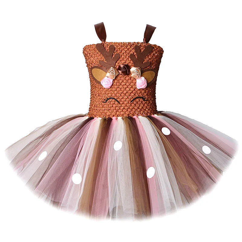 Brown deer tutu dress without headband for girls