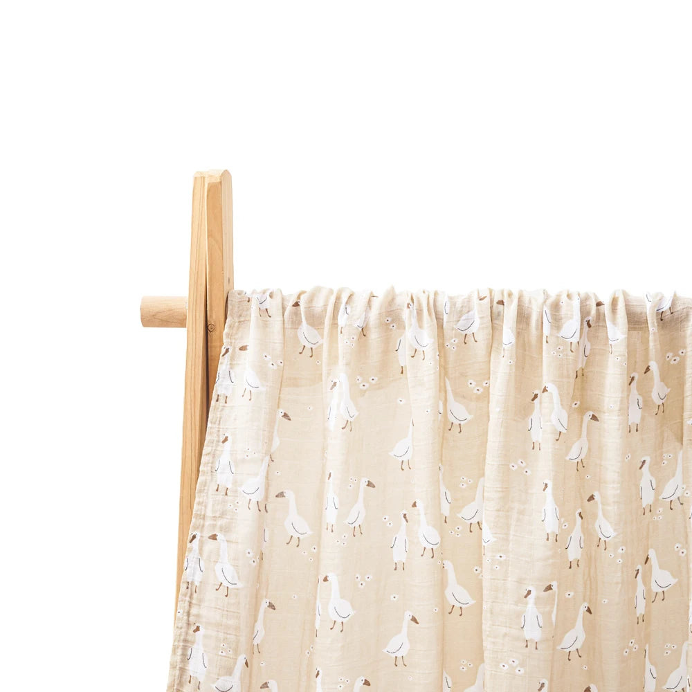 HappyFlute Bamboo Cotton Muslin Swaddle Blanket – Soft Multi-Use Baby Wrap, Printed, 120 x 110 cm / 47.2 x 43.3 in - Geese