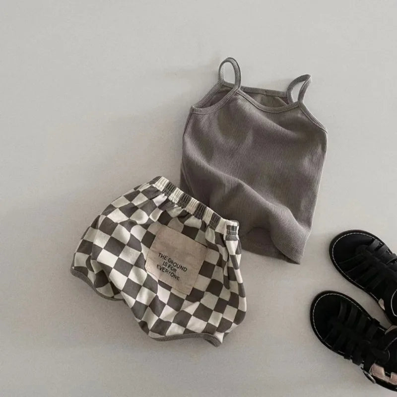 Close-up of Checkered Shorts and Camisole Set fabric