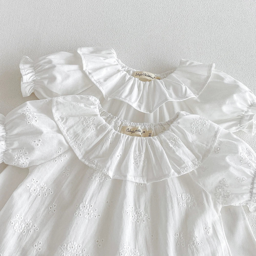 Baby Girl's Blouse Summer Cotton Breathable Shirt Tops Clothing for Girls Versatile Ruffle Collar Short Sleeved T-shirt