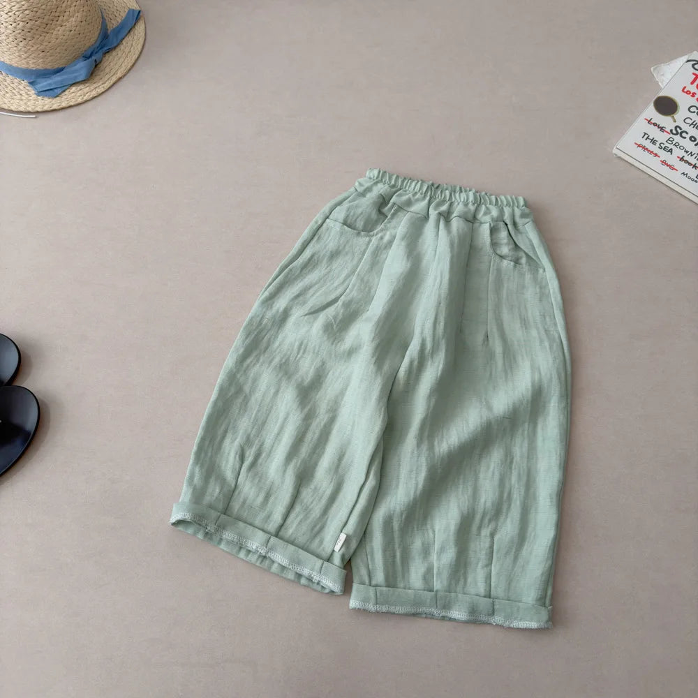 Solid Color Linen Children's Pants Kids Loose Thin Trousers Summer Flax Harem Pants