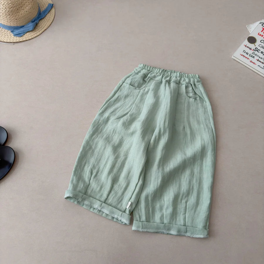 Solid Color Linen Children's Pants Kids Loose Thin Trousers Summer Flax Harem Pants