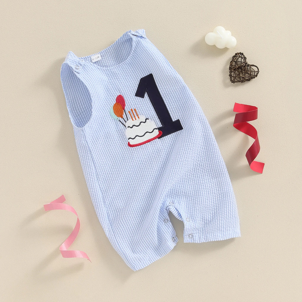 Close-up of embroidery detail on Baby Overalls Romper