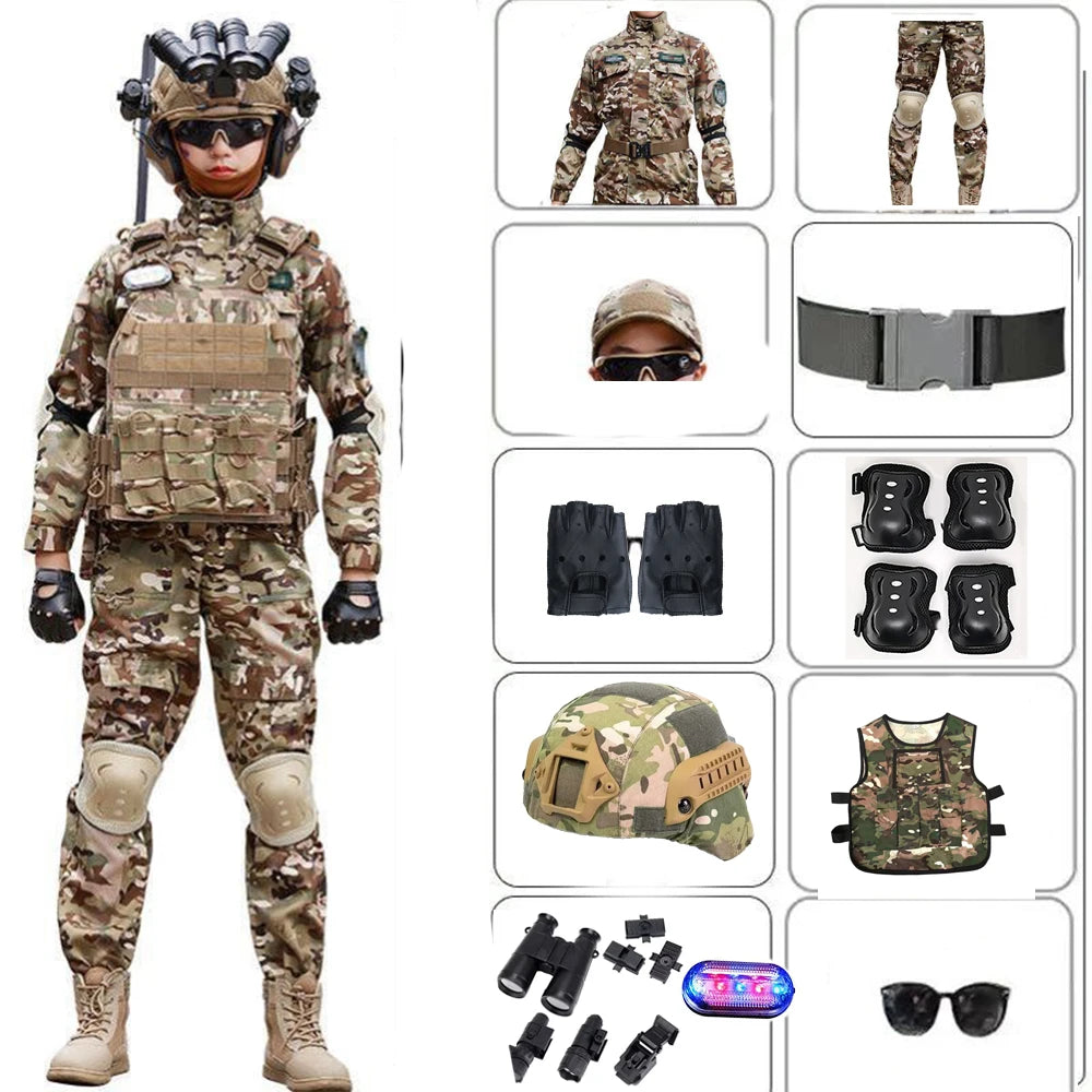 Tan camouflage full tactical costume set for kids