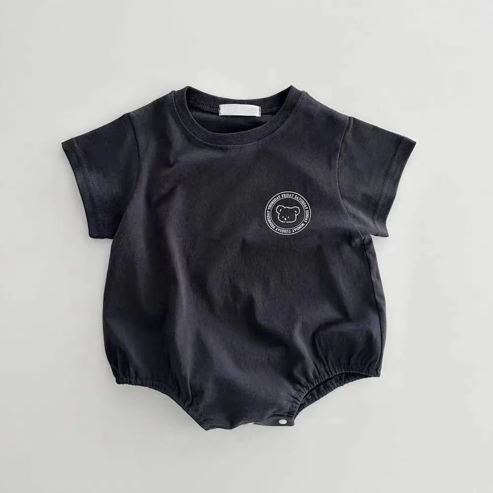 Cartoon Bear Short Sleeve Baby Bodysuit front view