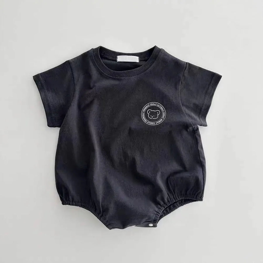 Cartoon Bear Short Sleeve Baby Bodysuit front view