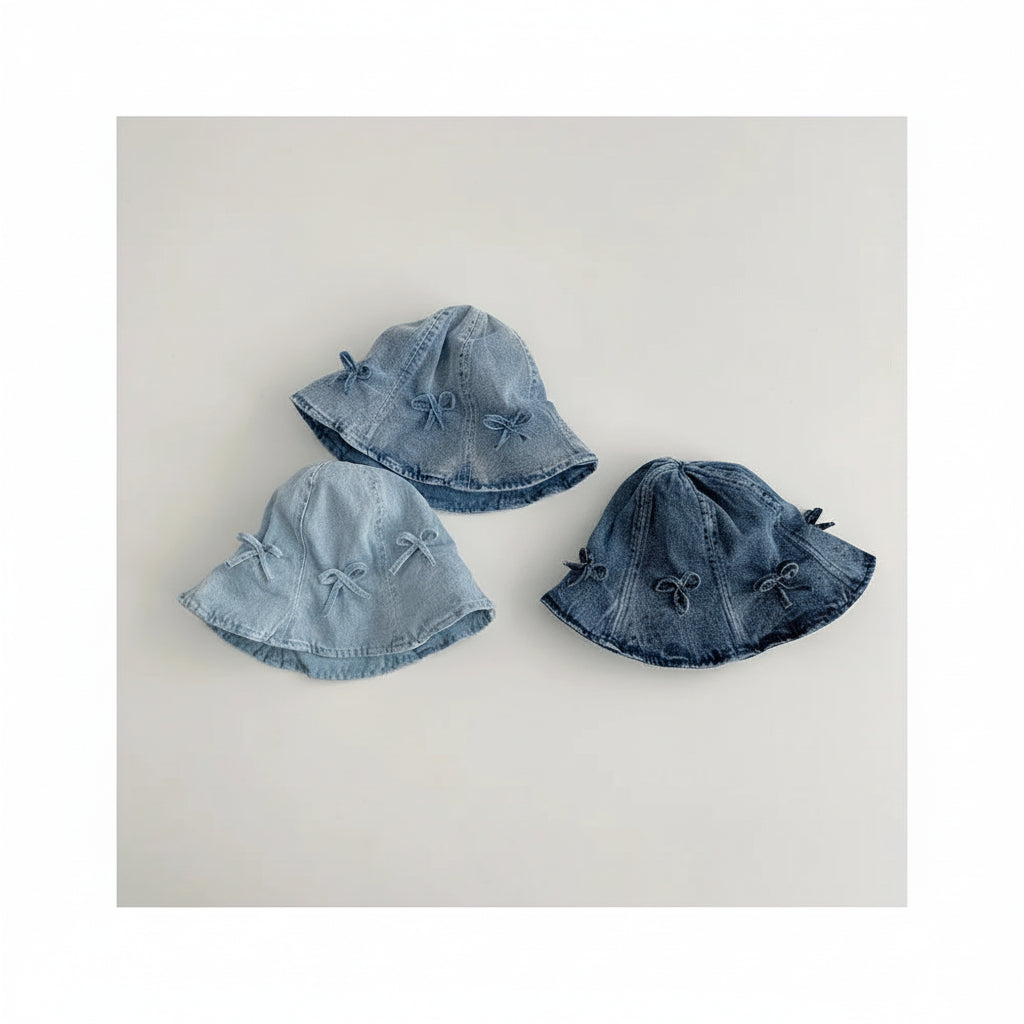 Bow Detail Denim Bucket Hat for Baby Girls
