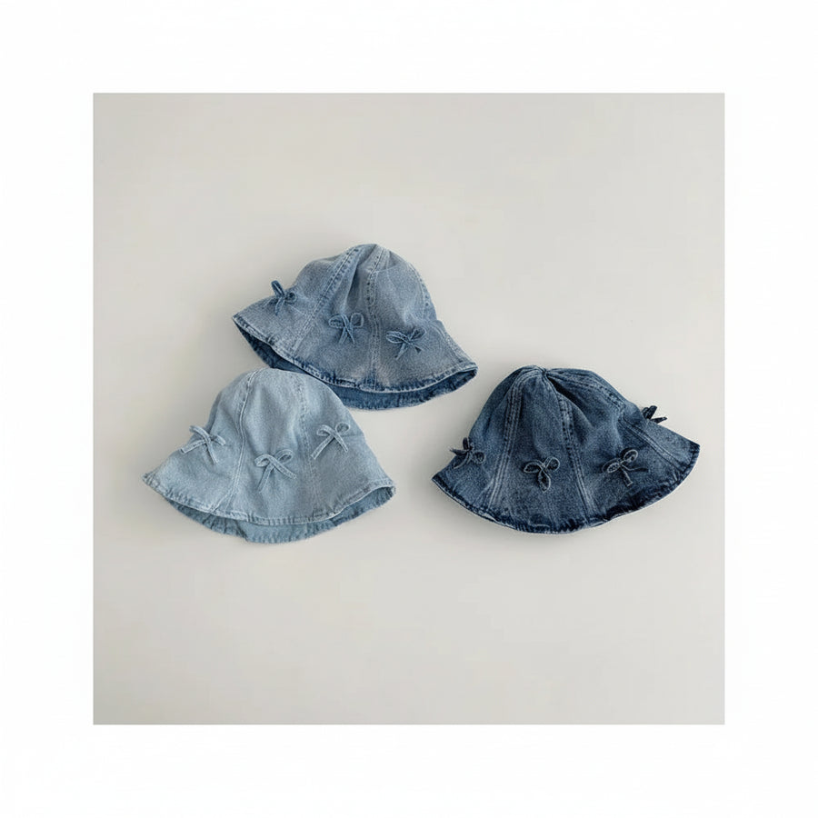 Bow Detail Denim Bucket Hat for Baby Girls