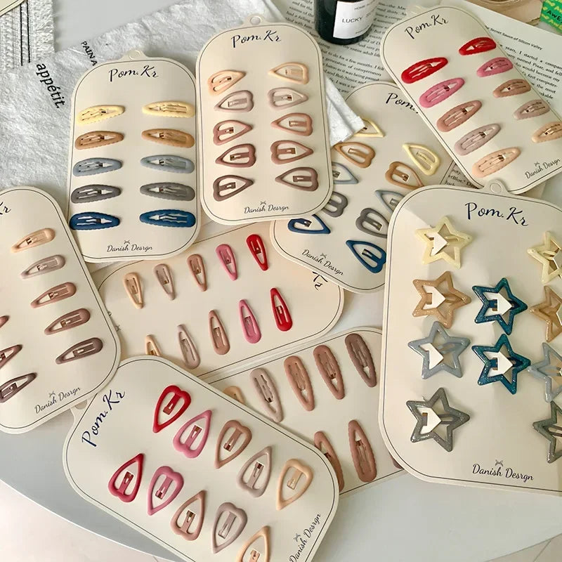 Colorful Star Hair Clip Set with 10 Glittery Metal Snap Clips