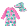 Floral Zip-Up Swimwear Set with Hat for Toddlers