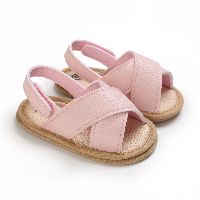 Pink Cross-Strap soft sole baby sandals