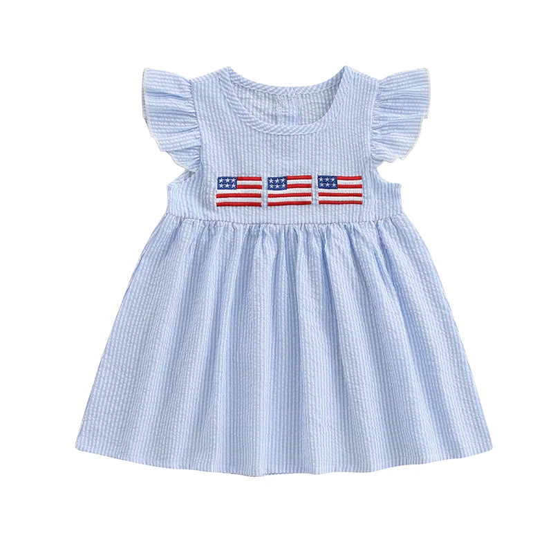 Stars & Stripes Seersucker Flutter Dress - Blue
