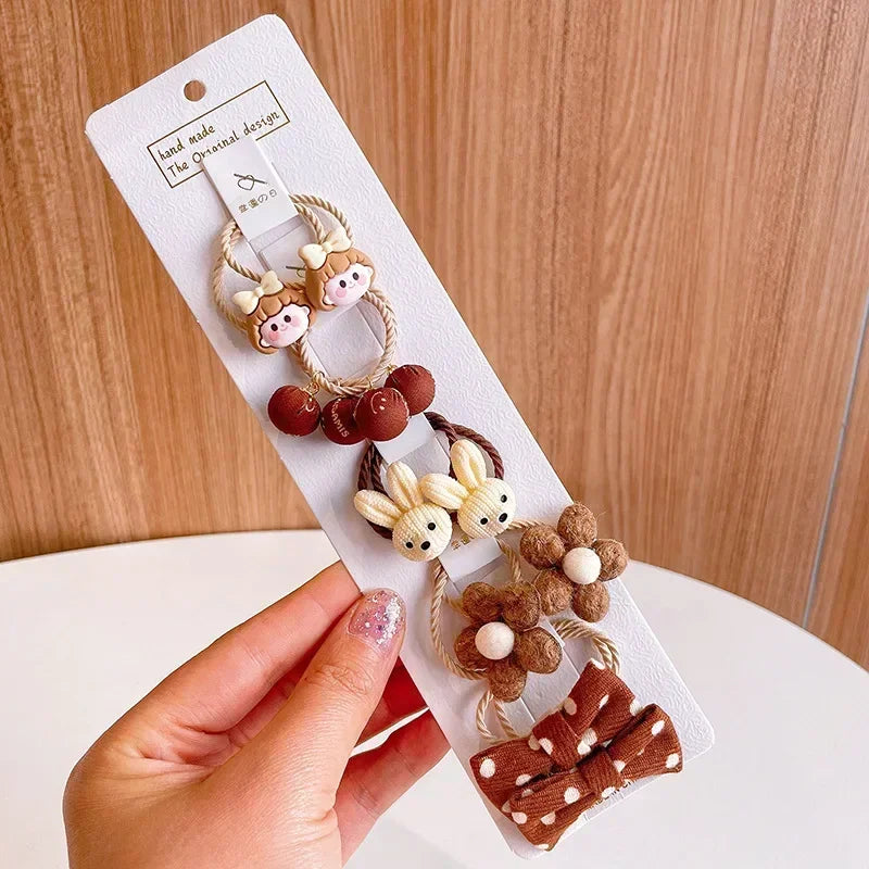 Cartoon Flower Bow Hair Scrunchie Set