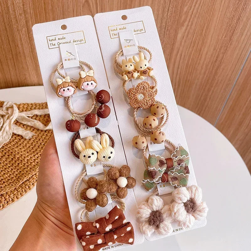 Cartoon Flower Bow Hair Scrunchie Set