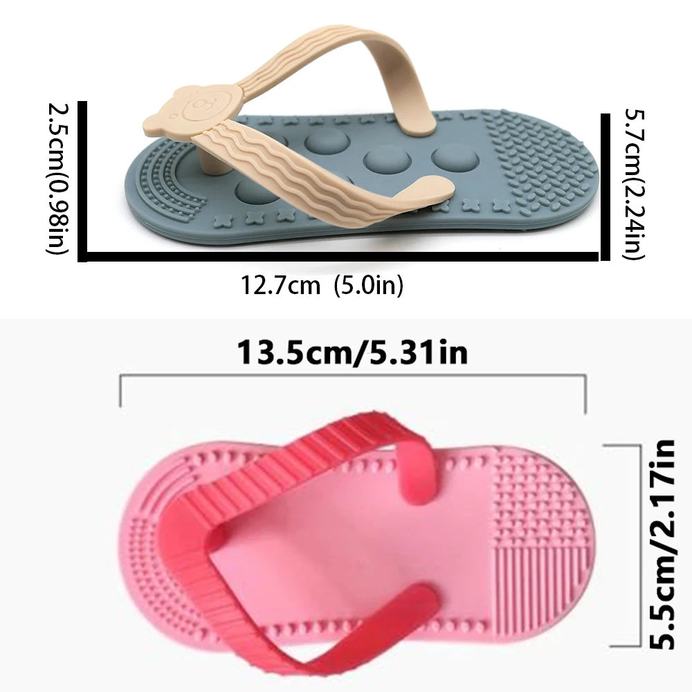 Silicone flip-flop teether for baby soothing gums