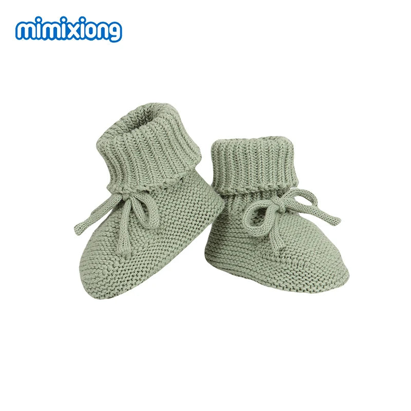 Sage Fine-Knit knitted baby booties