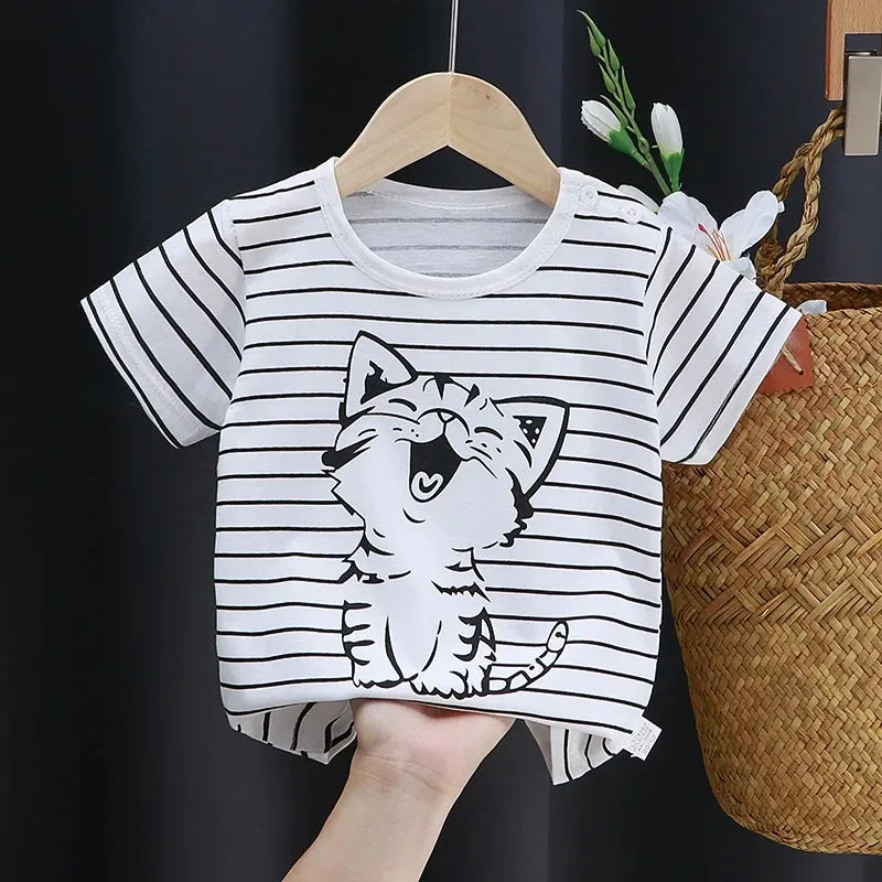 Mischief Cat Striped Cotton Tee – product view