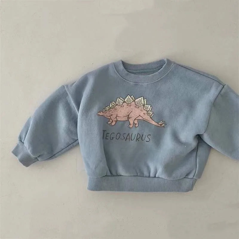 Back View of Cartoon Dinosaur Pullover Sweatshirt