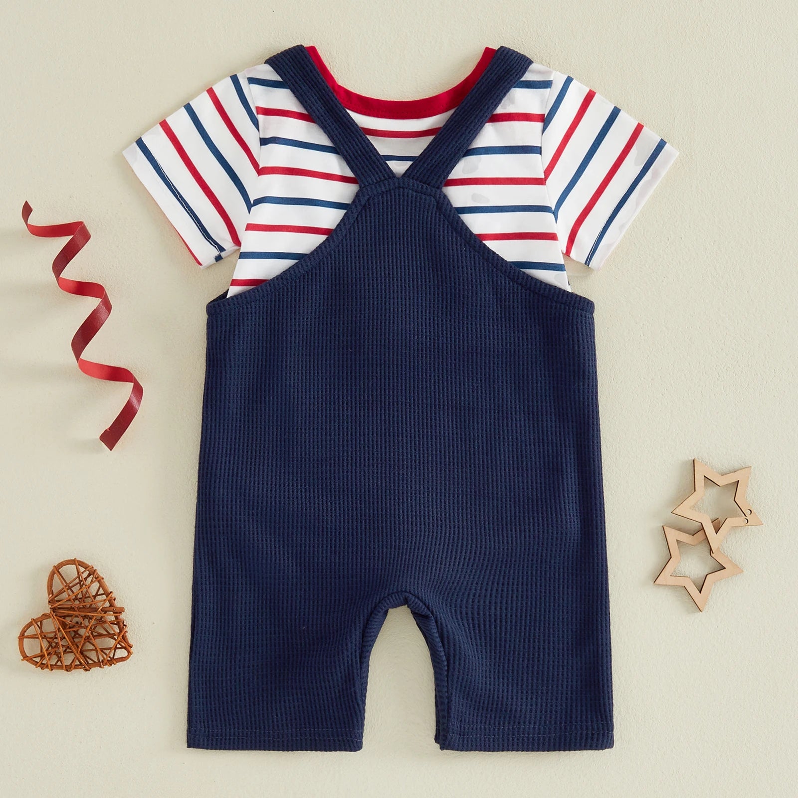 Patriotic Ribbed Romper Set - Blue USA
