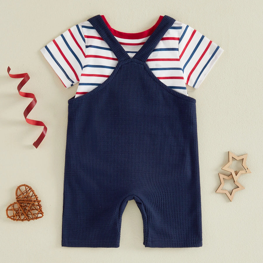 Patriotic Ribbed Romper Set - Blue USA, product view 3
