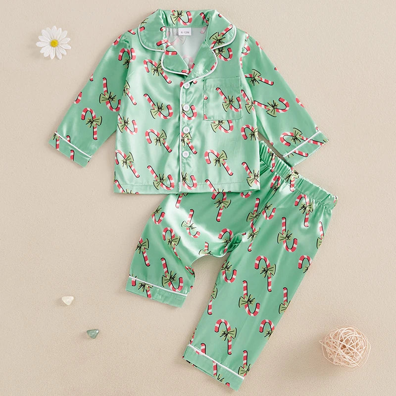 Kids’ Mint Candy Cane Christmas Pajama Set