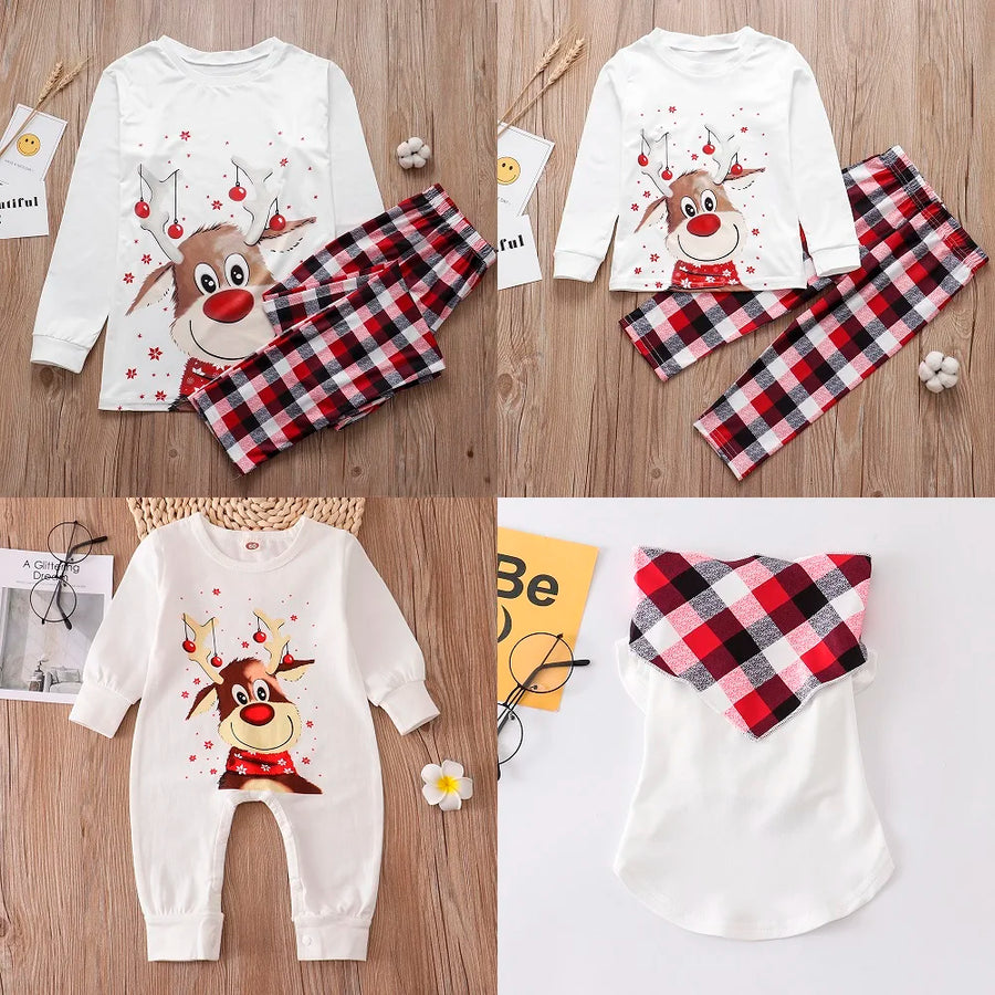 Reindeer & Buffalo Plaid Family Christmas Pajamas