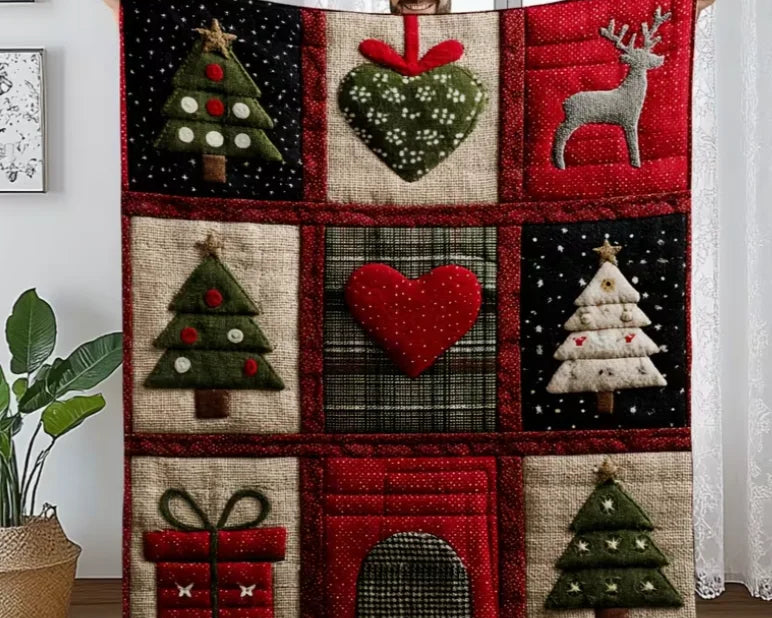 Christmas Patchwork Hearts Throw Blanket
