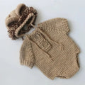 Handmade khaki knit baby lion costume set with romper and mane hat