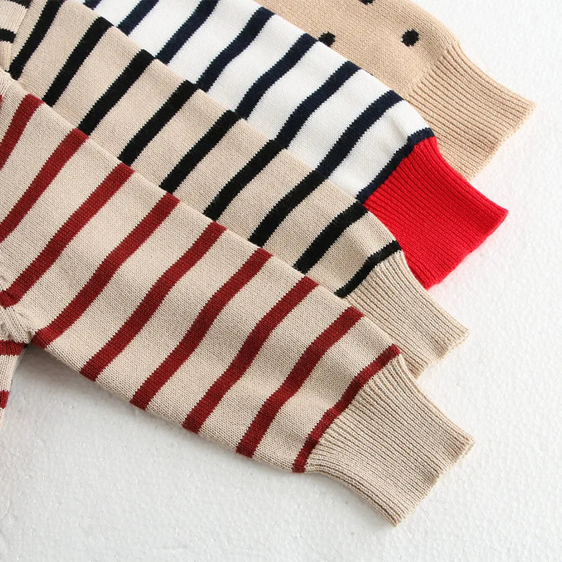 Classic Striped Baby Sweatshirt with Shoulder Buckle in black stripe