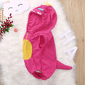 Pink infant dinosaur romper costume with hood and tail