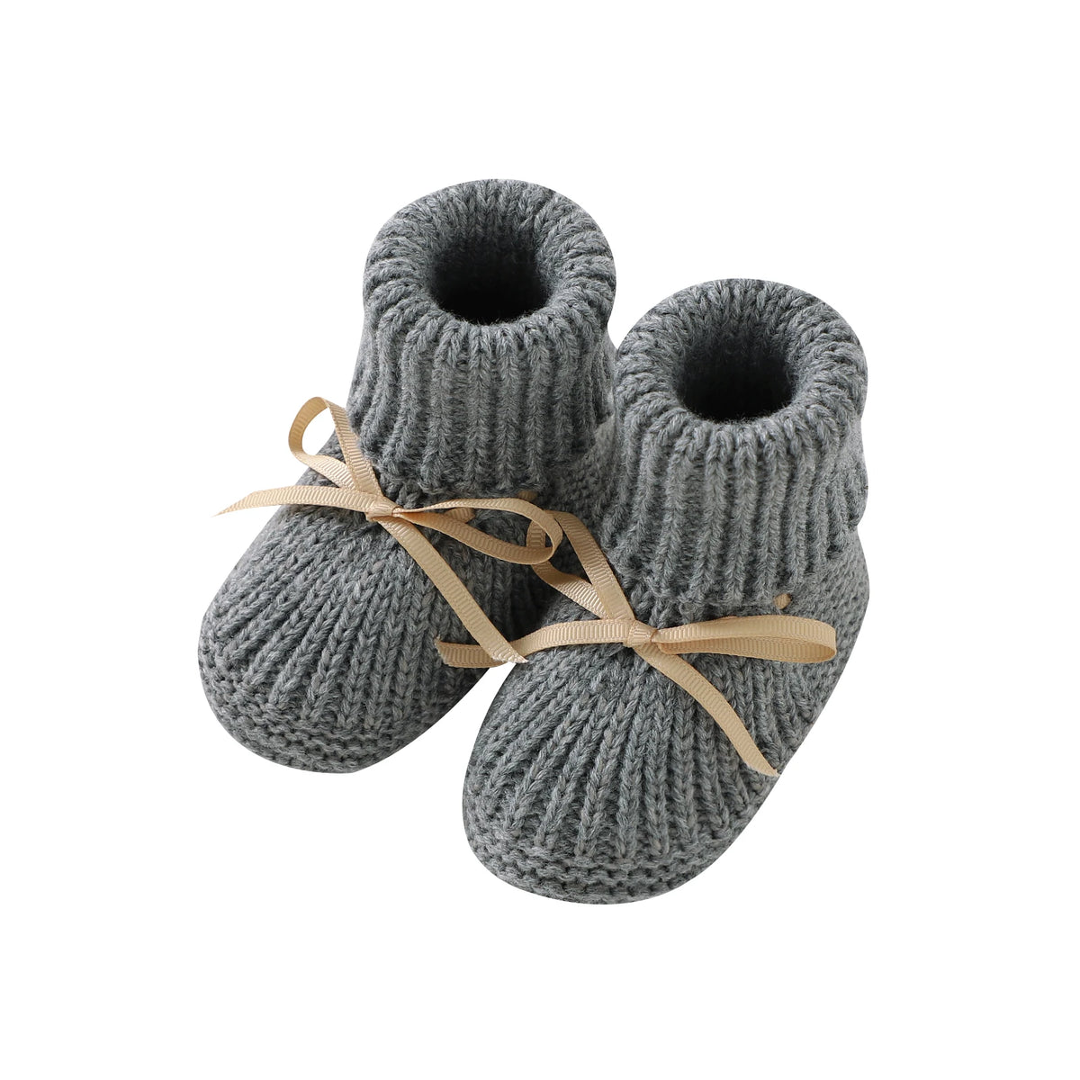Charcoal Ribbon-Tie knitted baby booties