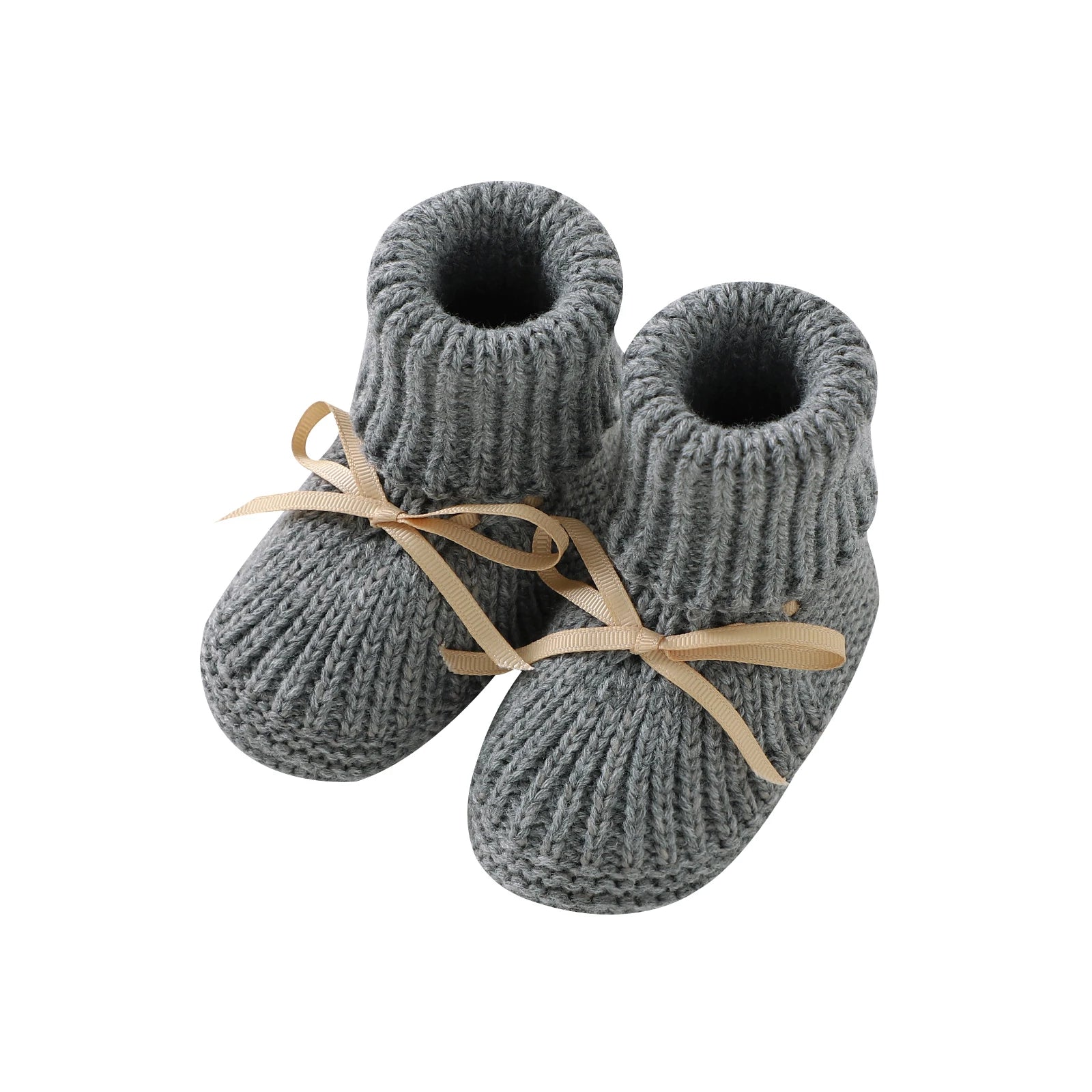Charcoal Ribbon-Tie knitted baby booties