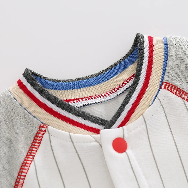 Striped Baseball-Style Romper for Baby in Soft Cotton