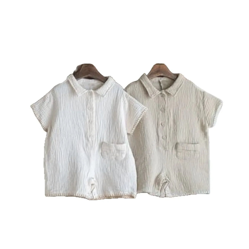 Back view of Short Sleeve Lapel Romper