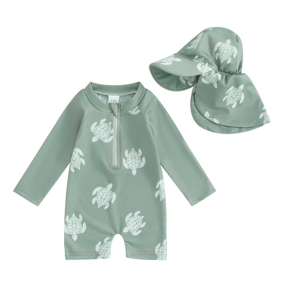 Floral Zip-Up Swimwear Set with Hat for Toddlers