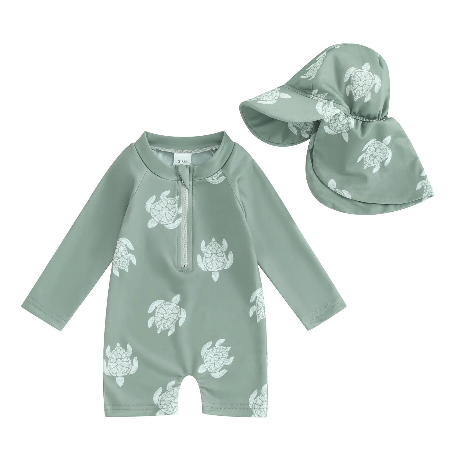 Floral Zip-Up Swimwear Set with Hat for Toddlers