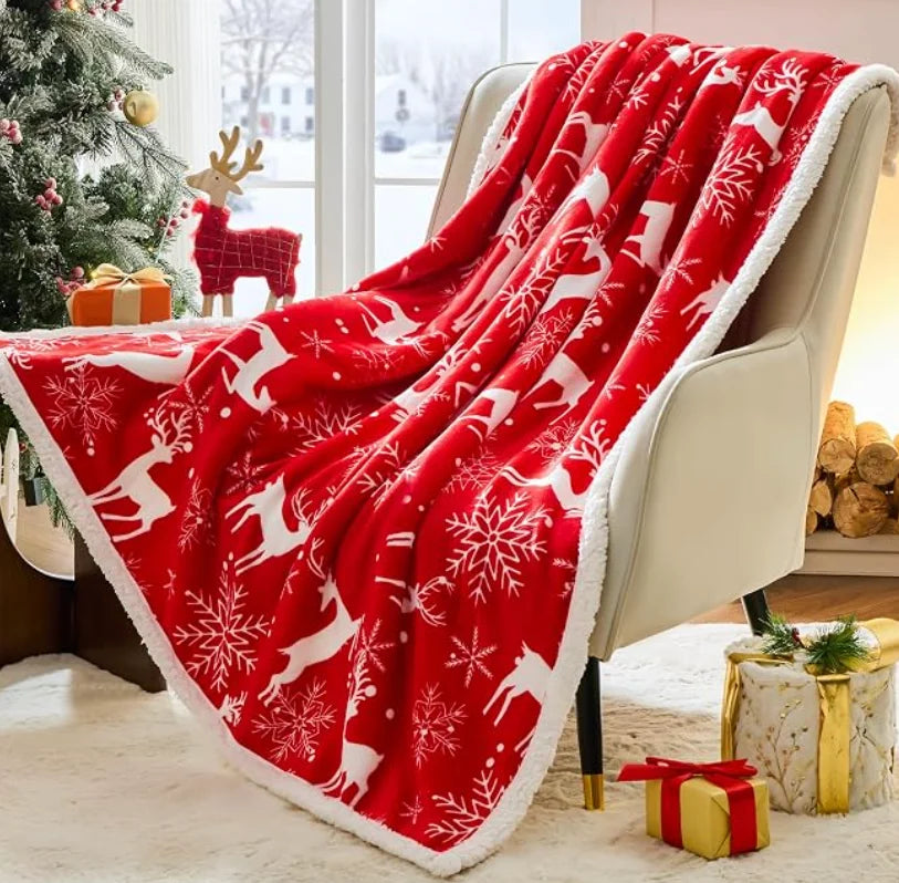 Reindeer and Snowflakes Christmas Throw Blanket