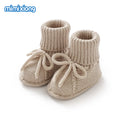 Beige Cord-Lace knitted baby booties