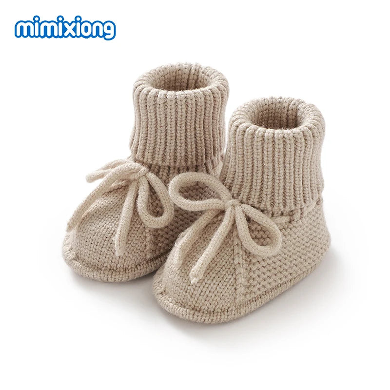 Beige Cord-Lace knitted baby booties