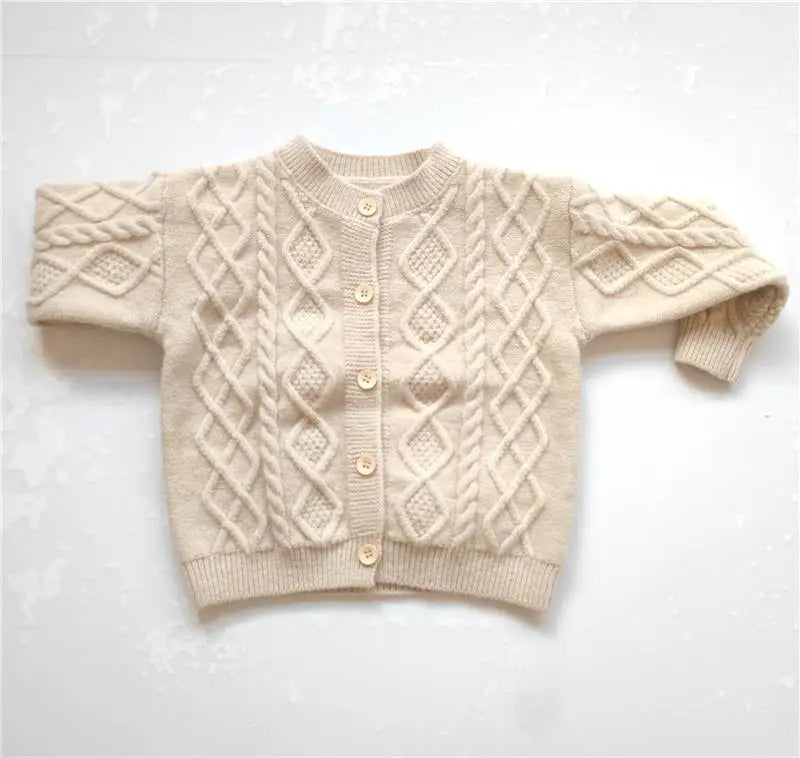 Beige knit cardigan sweater for baby and toddler