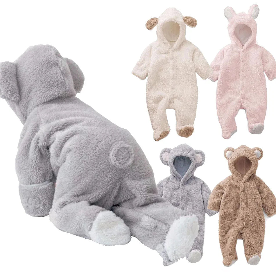 Group of Fleece Animal Hooded Baby Romper Costumes